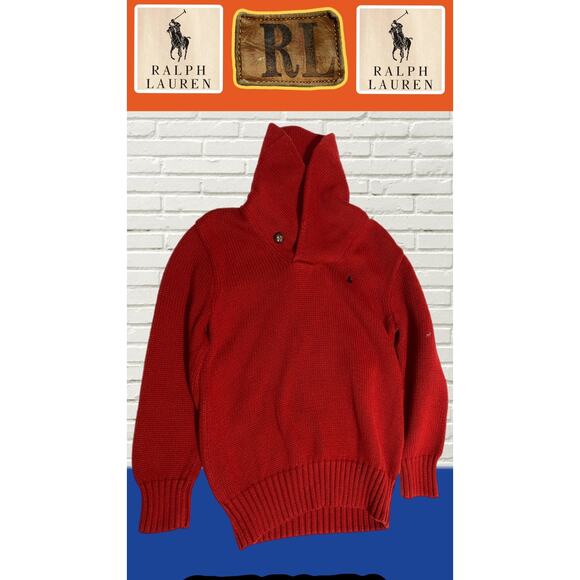 Polo Ralph Lauren Kids Red Scoop Neck Sweater Size 7 100% Cotton - Picture 1 of 9